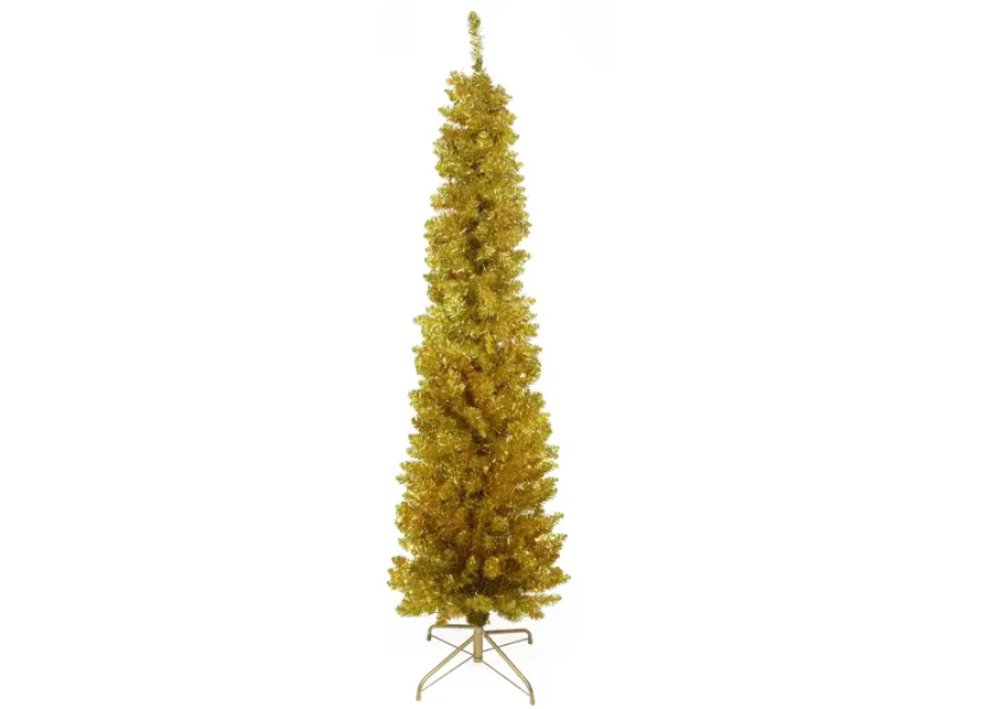 6' Pre-Lit Gold Pencil Artificial Christmas Tree - Clear Lights