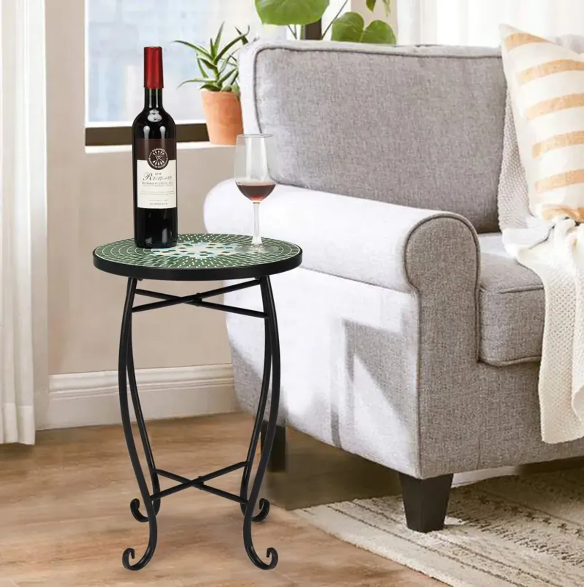 Round Terrace Bistro Table with Floral Mosaic Design for Elegant Patio & Garden Décor