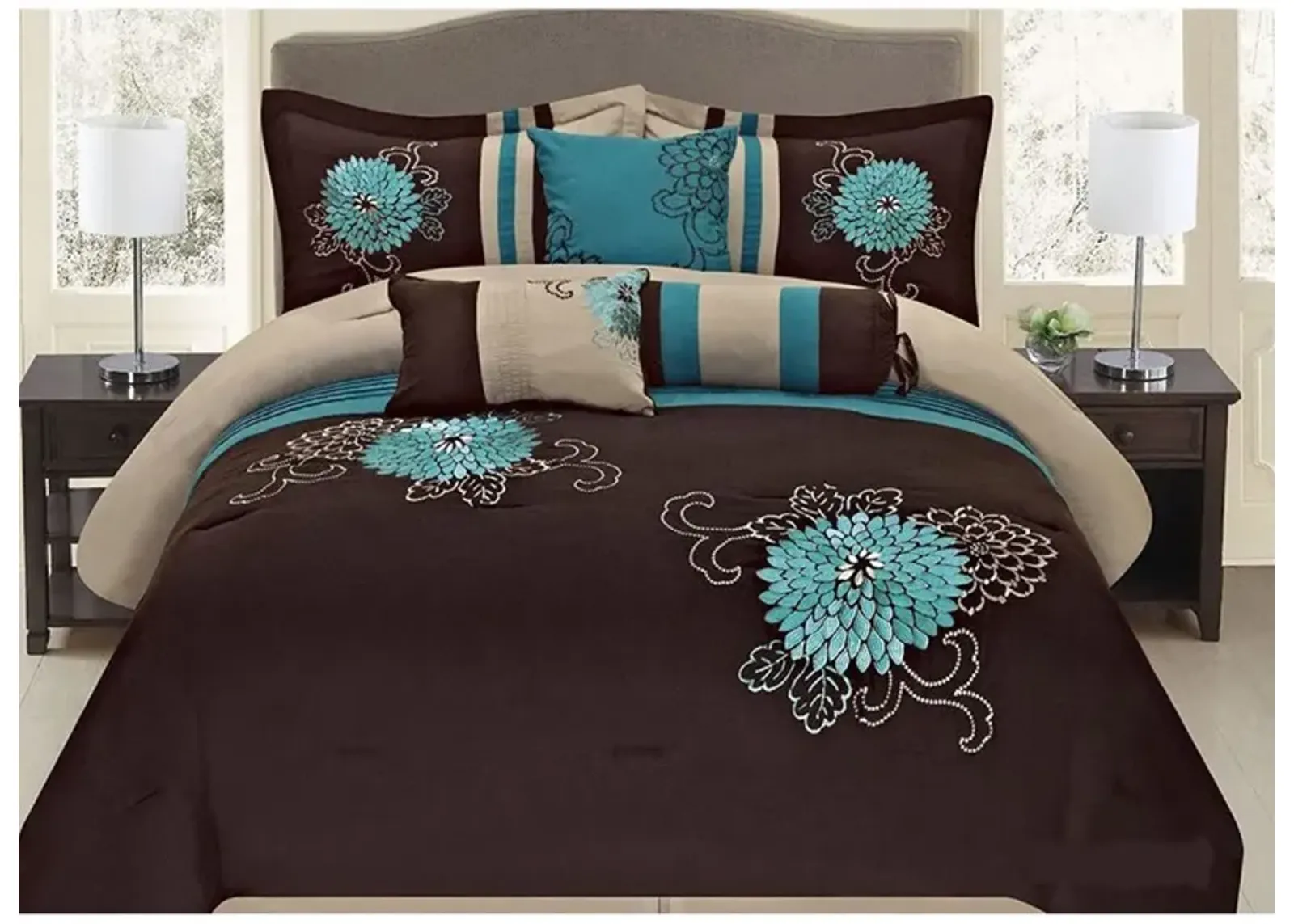 Legacy Decor Bed in a Bag Comforter Set With Nice Floral Embroidery