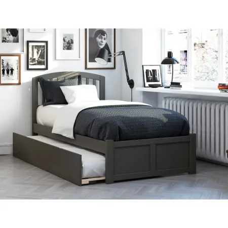 Richmond Twin Extra Long Bed with Footboard and Twin Extra Long Trundle in Grey
