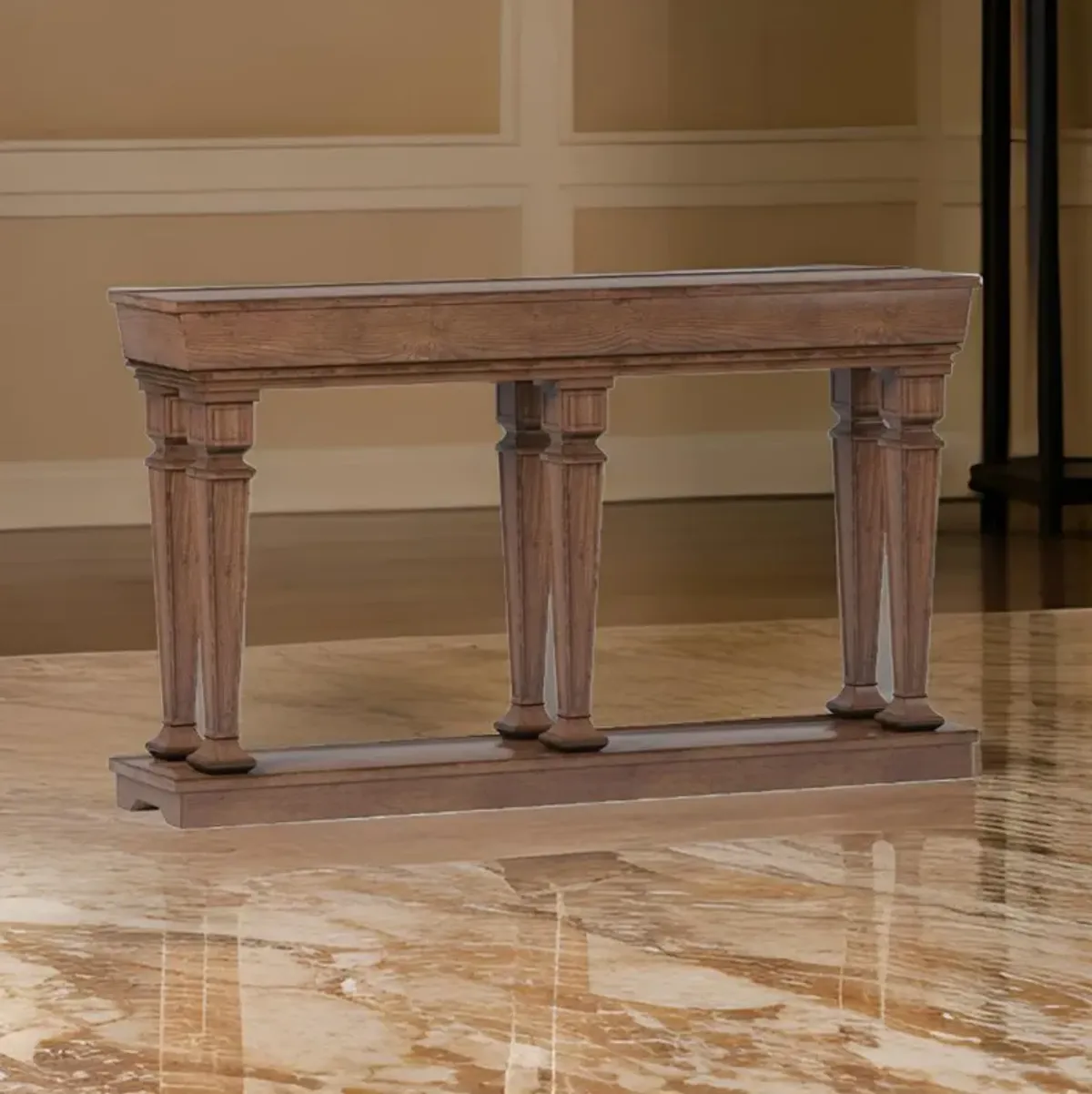 Wooden Console Table with One Bottom Shelf, Oak Brown-Benzara