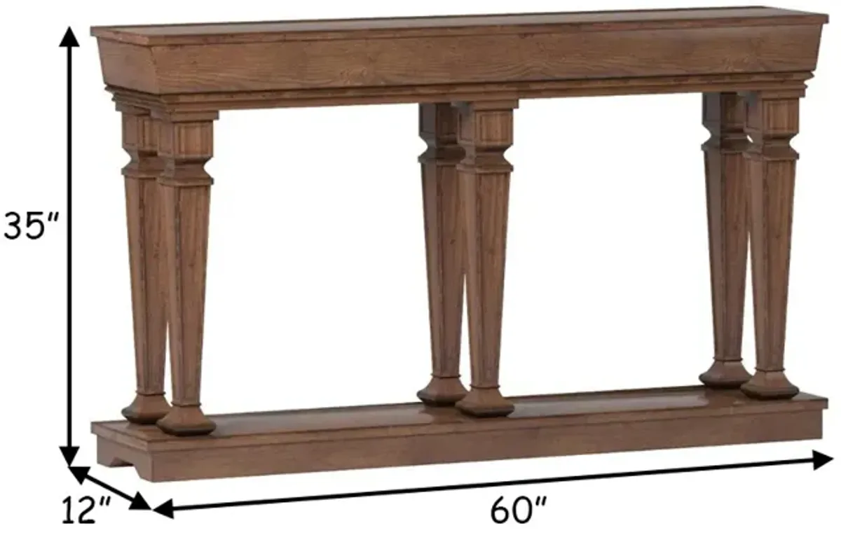 Wooden Console Table with One Bottom Shelf, Oak Brown-Benzara