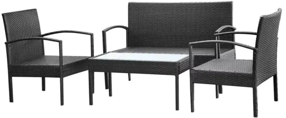 vidaXL 4 Piece Garden Lounge Set with Cushions Poly Rattan Black