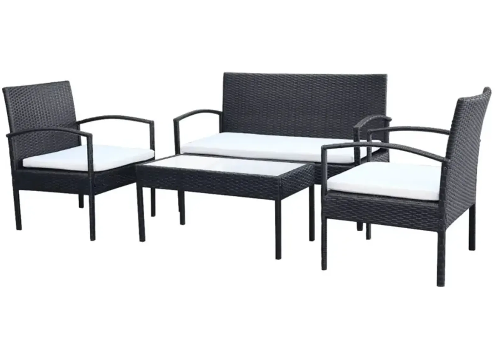 vidaXL 4 Piece Garden Lounge Set with Cushions Poly Rattan Black