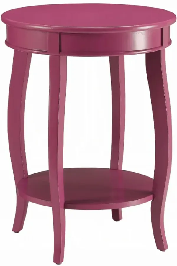Round Accent End Table with a Storage Shelf, 18 Inch, Hot Pink Wood