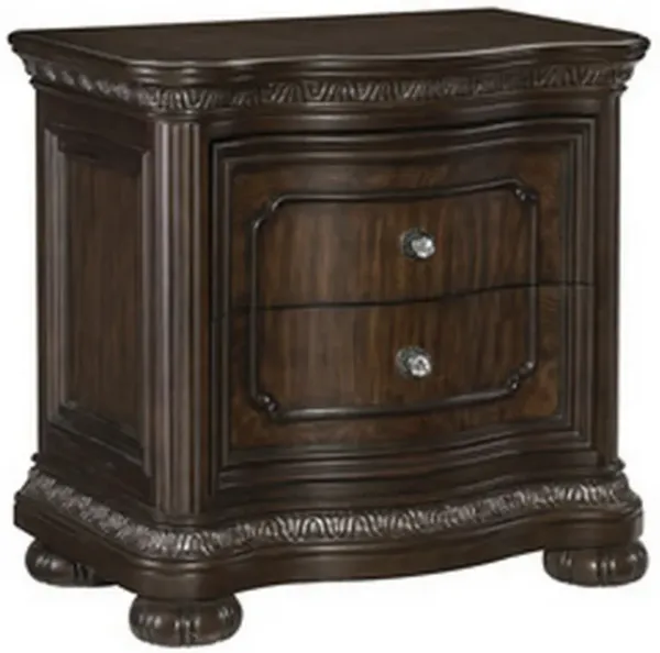 Joni 31 Inch Nightstand, Bow Front 2 Drawers, USB Port, Dark Cherry Brown - Benzara