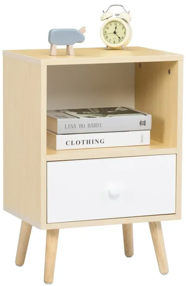 Double Single Drawer Nightstand Original Wood Color