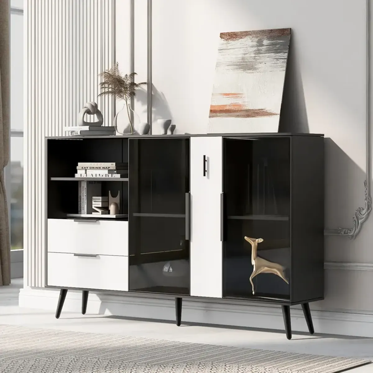 Merax  Two-door Storage Cabinet with Metal Handles