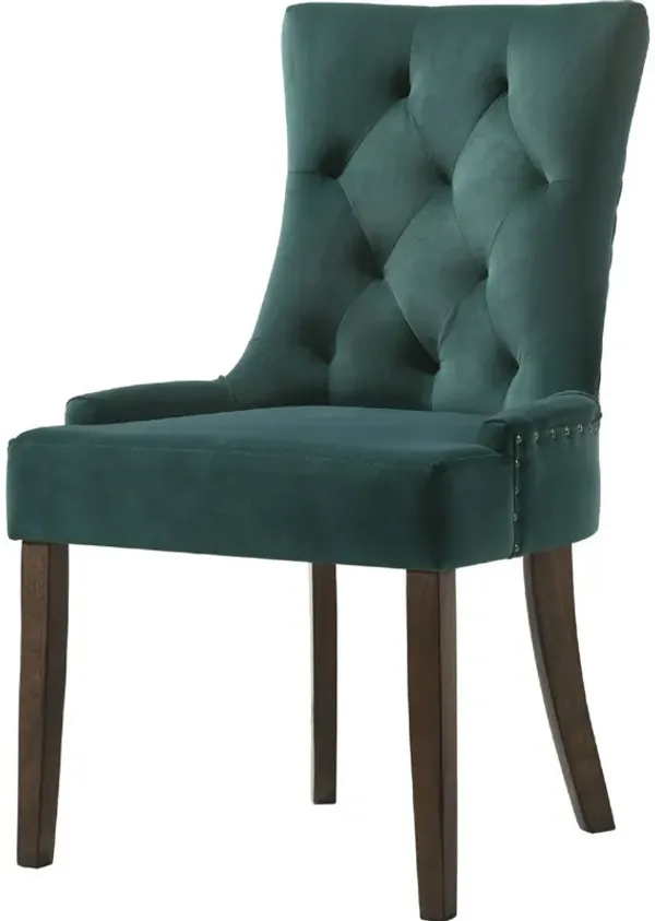 Esme 24 Inch Solid Wood Dining Chair, Velvet, Tufted, Set of 2, Green-Benzara