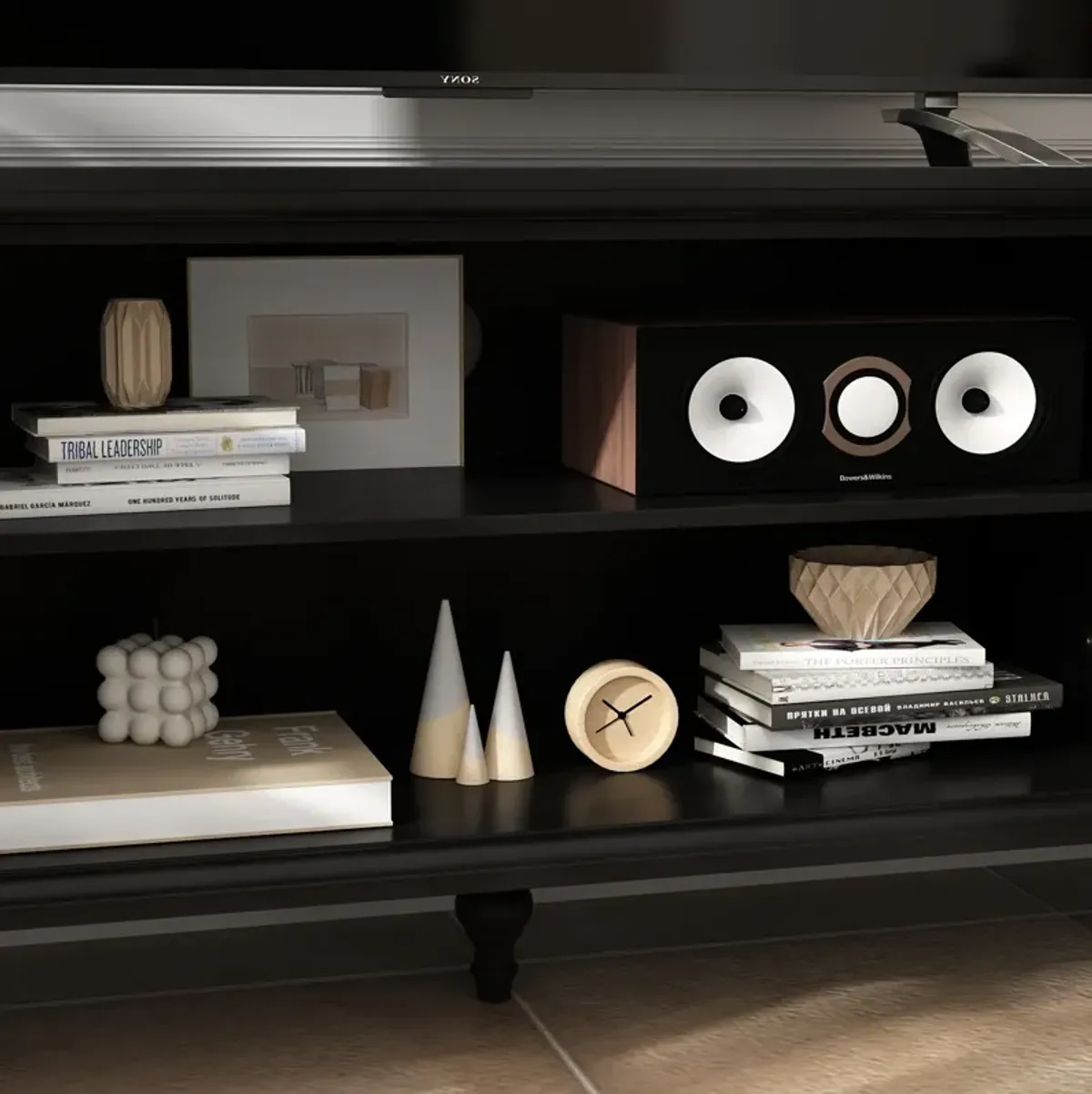 FUFU&GAGA Classic TV Stand with Glass Doors and Storage Drawers, (70.9" L x 13.8" W x 21.5" H),Black