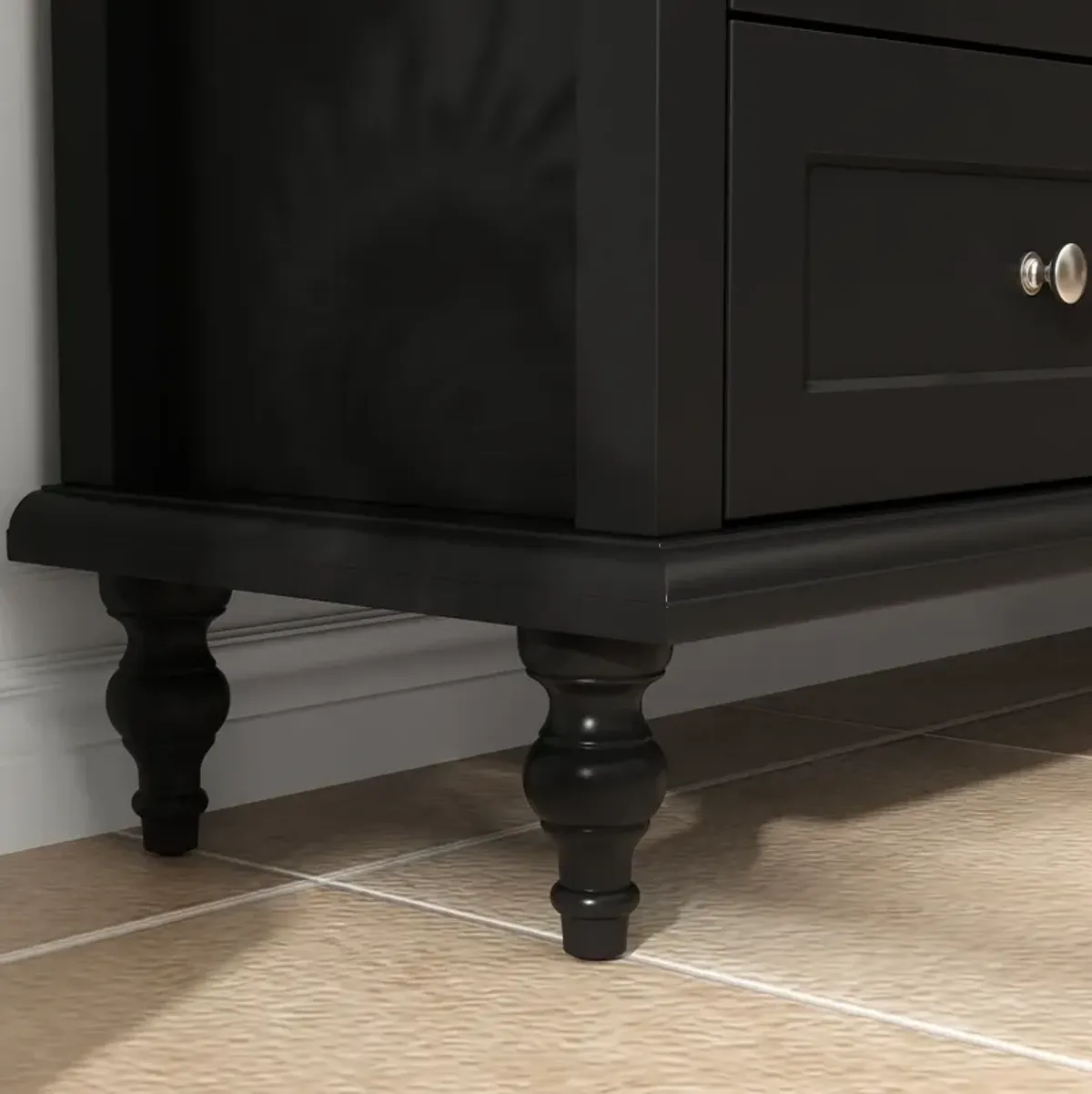 FUFU&GAGA Classic TV Stand with Glass Doors and Storage Drawers, (70.9" L x 13.8" W x 21.5" H),Black