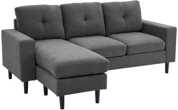 Fabric Sectional Sofa: L-Shape 3-Seater with Chaise, Loveseat, Rubber Wood Legs