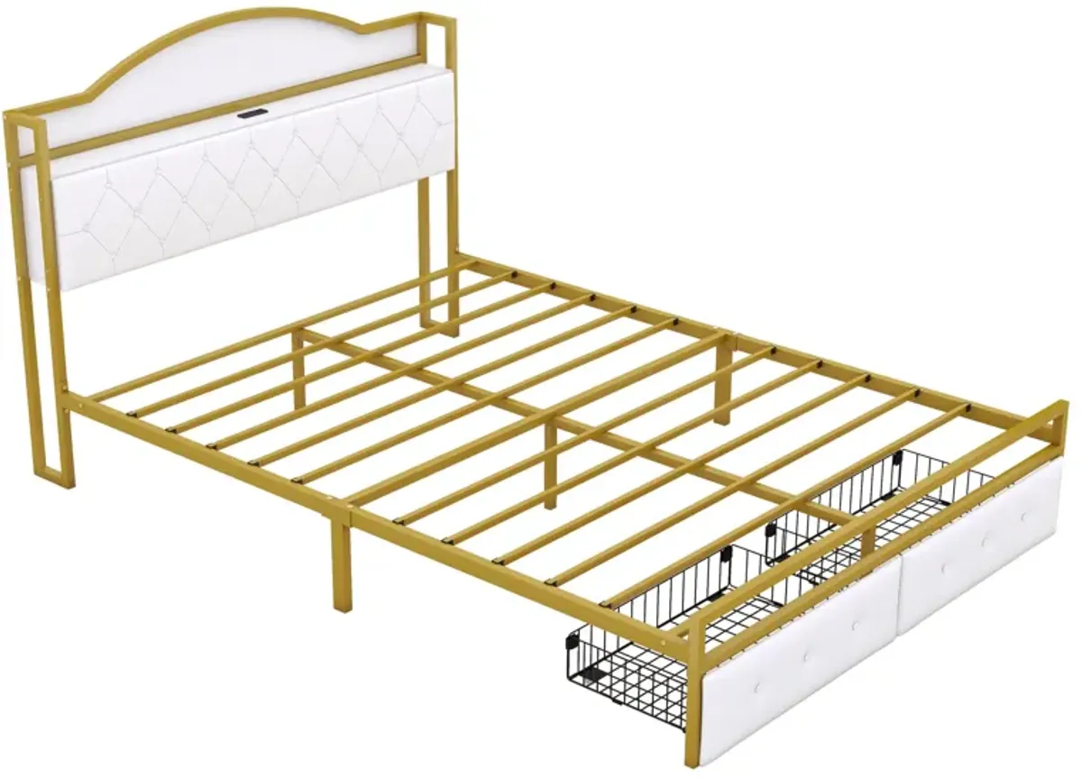 Merax Metal Platform Bed With  Storage Headboard