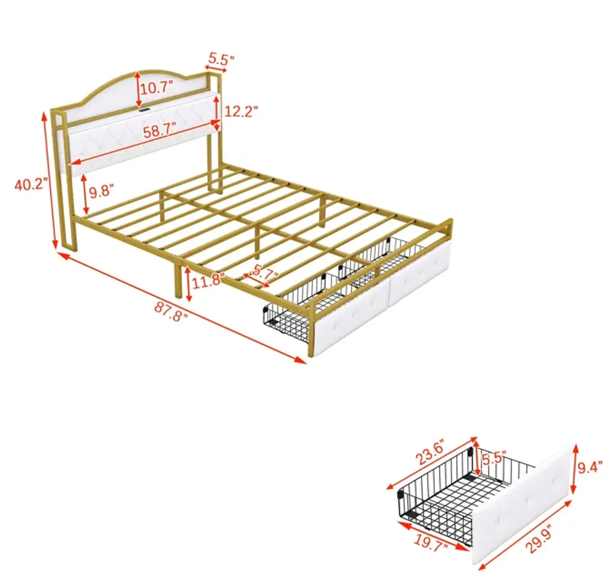 Merax Metal Platform Bed With  Storage Headboard