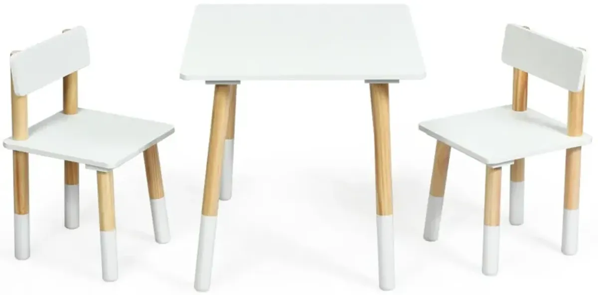 Kids Wooden Table and 2 Chairs Set-White