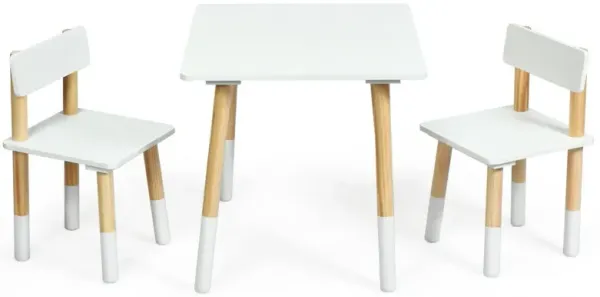 Kids Wooden Table and 2 Chairs Set-White