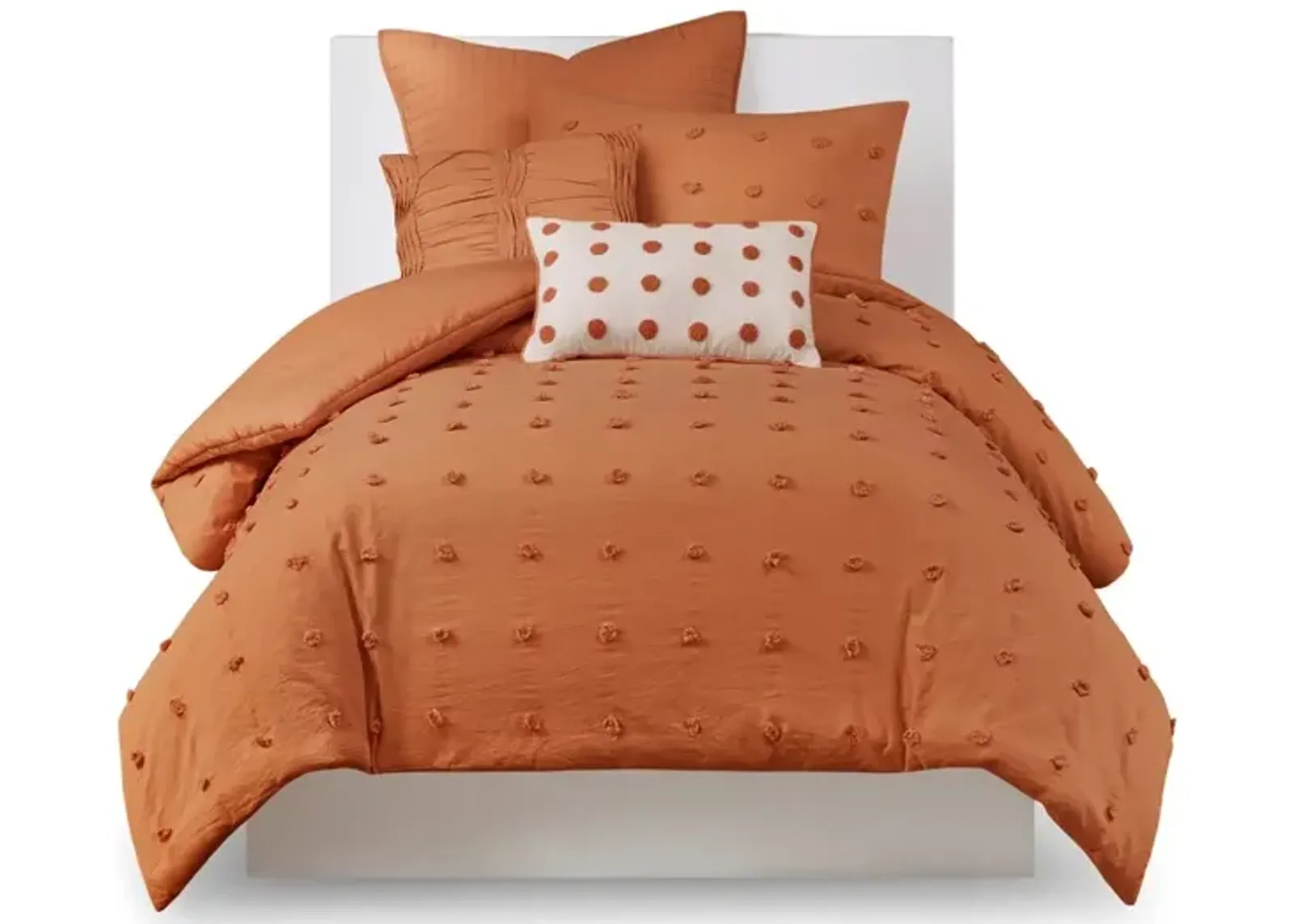 Gracie Mills Mikel Chenille Dot Cotton Jacquard Comforter Set with Euro Shams and Throw Pillows