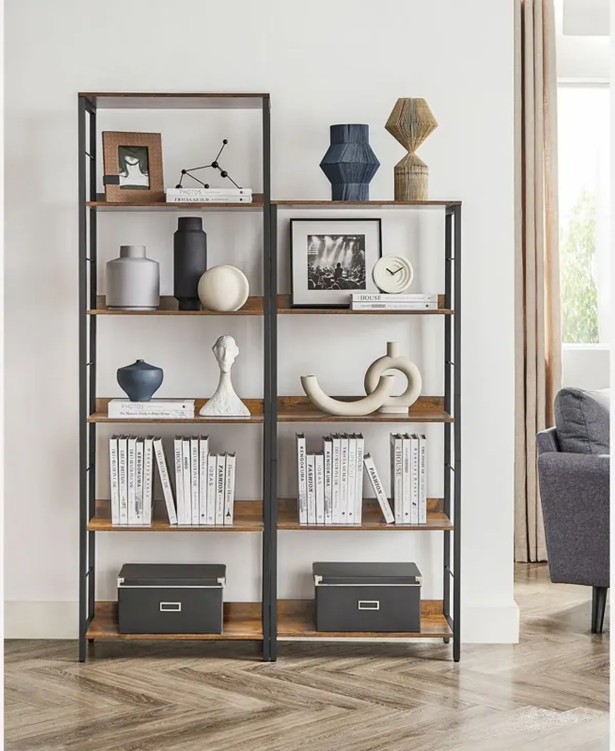 6-Tier Industrial Bookshelf with Metal Frame for Modern Home Storage