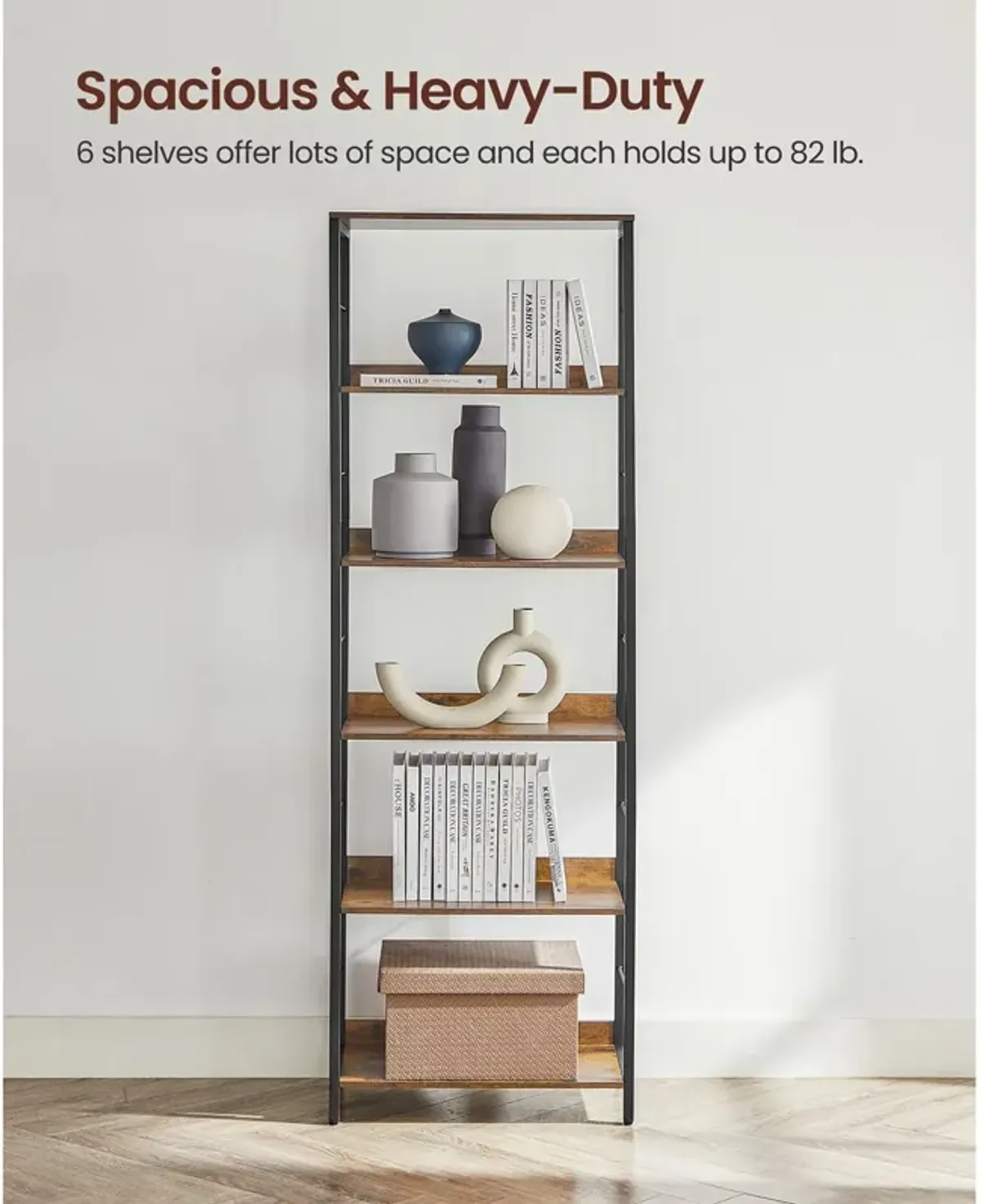 6-Tier Industrial Bookshelf with Metal Frame for Modern Home Storage