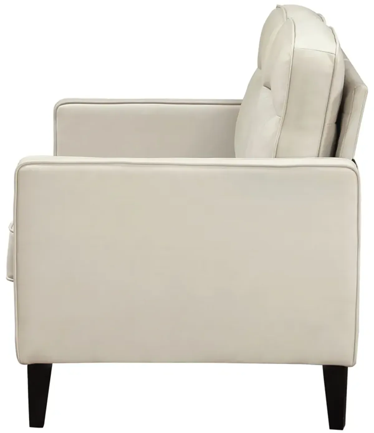 Joey Loveseat, Ivory Faux Leather, Modern Track Arms, Hardwood, 53 Inch - Benzara