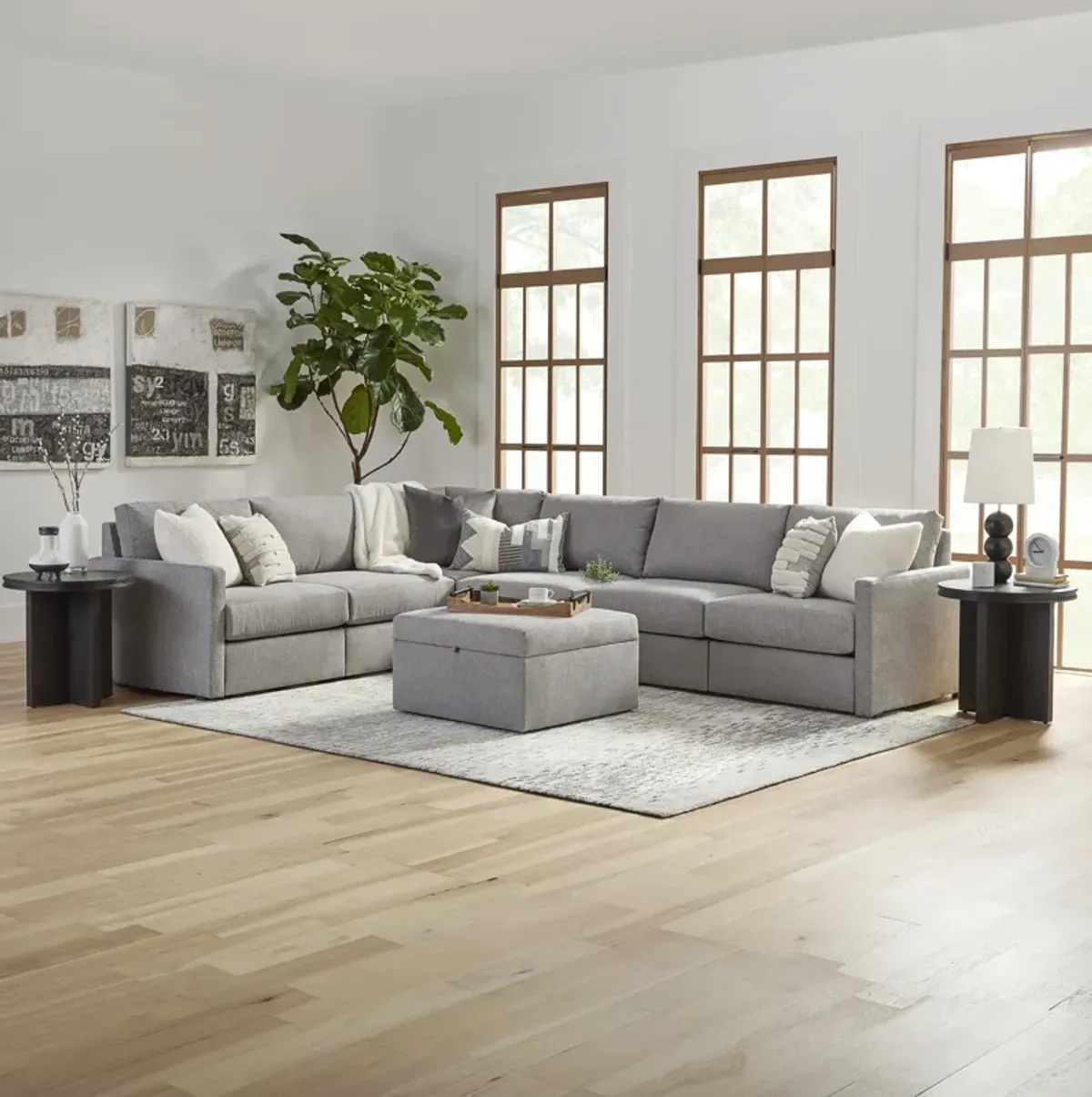 Flex Pebble 6-Seat Sectional with Narrow Arm and Storage Ottoman