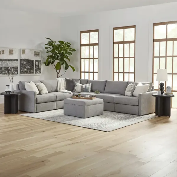 Flex Pebble 6-Seat Sectional with Narrow Arm and Storage Ottoman