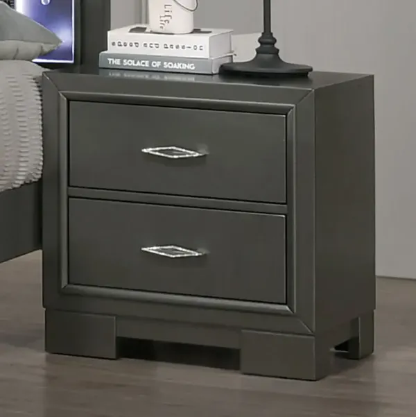 Streamdale Metallic Gray Solid Wood Nightstand with 2 Drawers