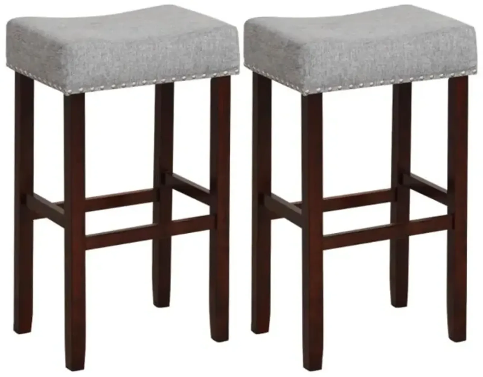 Hivvago  2 Set of 29 Inch Height Upholstered Bar Stool with Solid Rubber Wood Legs and Footrest