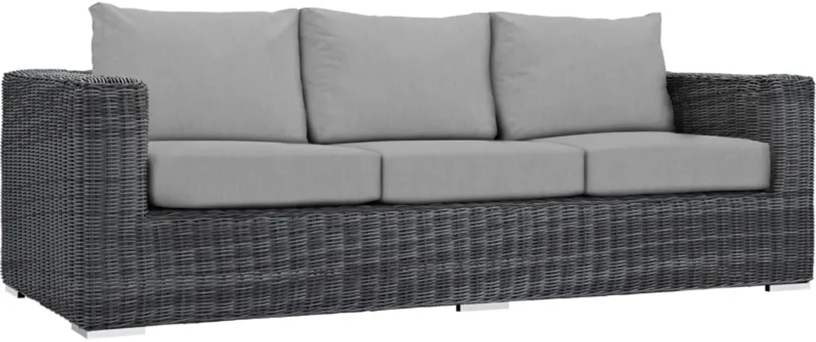 Ultimate Comfort and Quality: Summon Outdoor Patio Sofa - Two-Tone Rattan, Sunbrella Cushions, Aluminum Frame. Perfect for Patio, Backyard, Poolside.