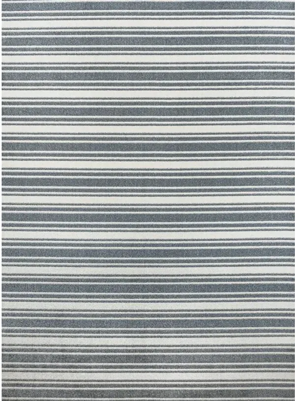 Fawning Two-Tone Striped Classic Low-Pile Machine-Washable Cream/Dark Gray Area Rug