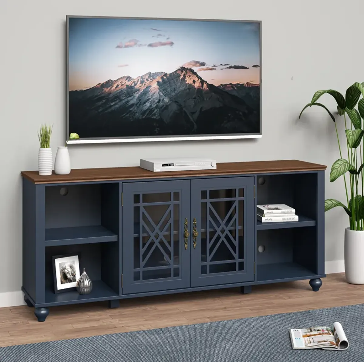 FESTIVO 70" Vintage Style TV Stand with Carved Doors for TVs Up to 80"