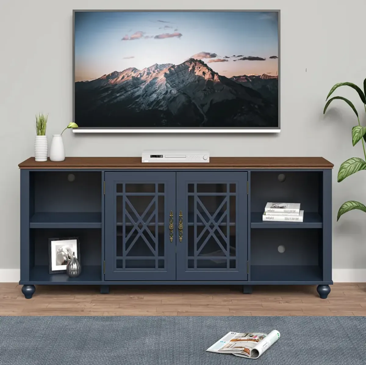 FESTIVO 70" Vintage Style TV Stand with Carved Doors for TVs Up to 80"