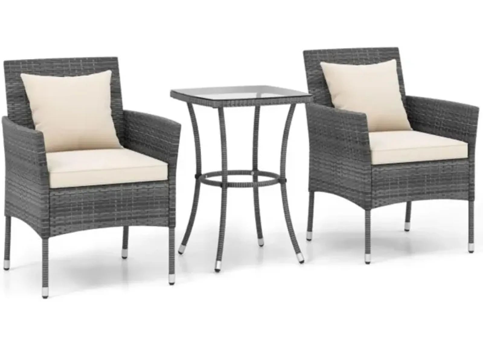 Hivvago 3 Pieces Patio Furniture Set with Cushioned Patio Chairs and Tempered Glass Coffee Table