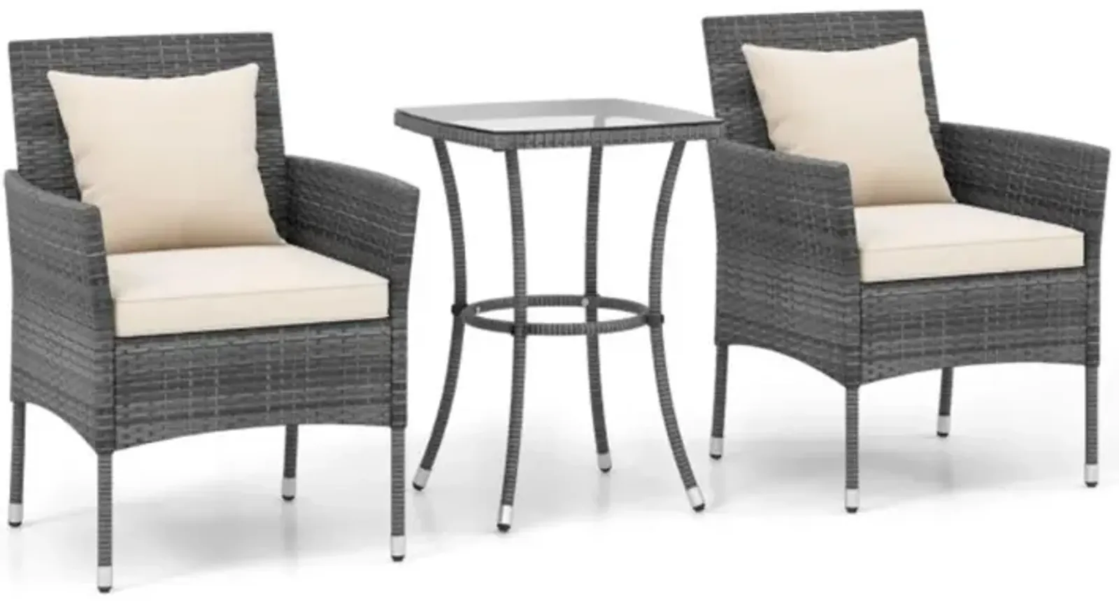 Hivvago 3 Pieces Patio Furniture Set with Cushioned Patio Chairs and Tempered Glass Coffee Table