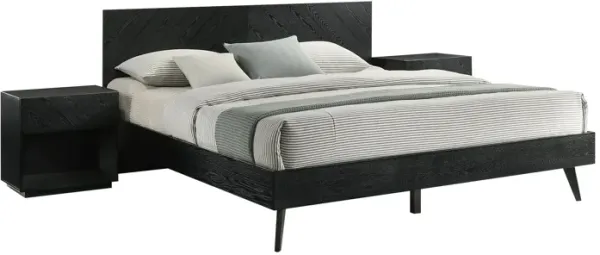 Benjara Mian Bedroom 3 pcs Set, King Platform Bed and Nightstand, Sleek Black