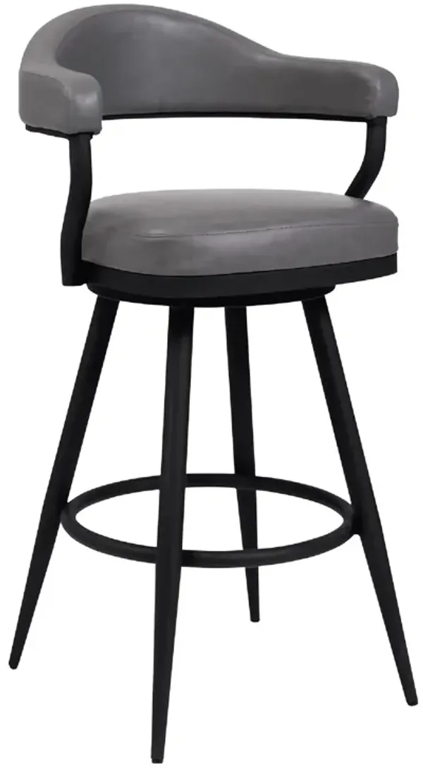 30 Inch Vintage Faux Leather Bar Stool, Metal Peg Legs, Gray-Benzara