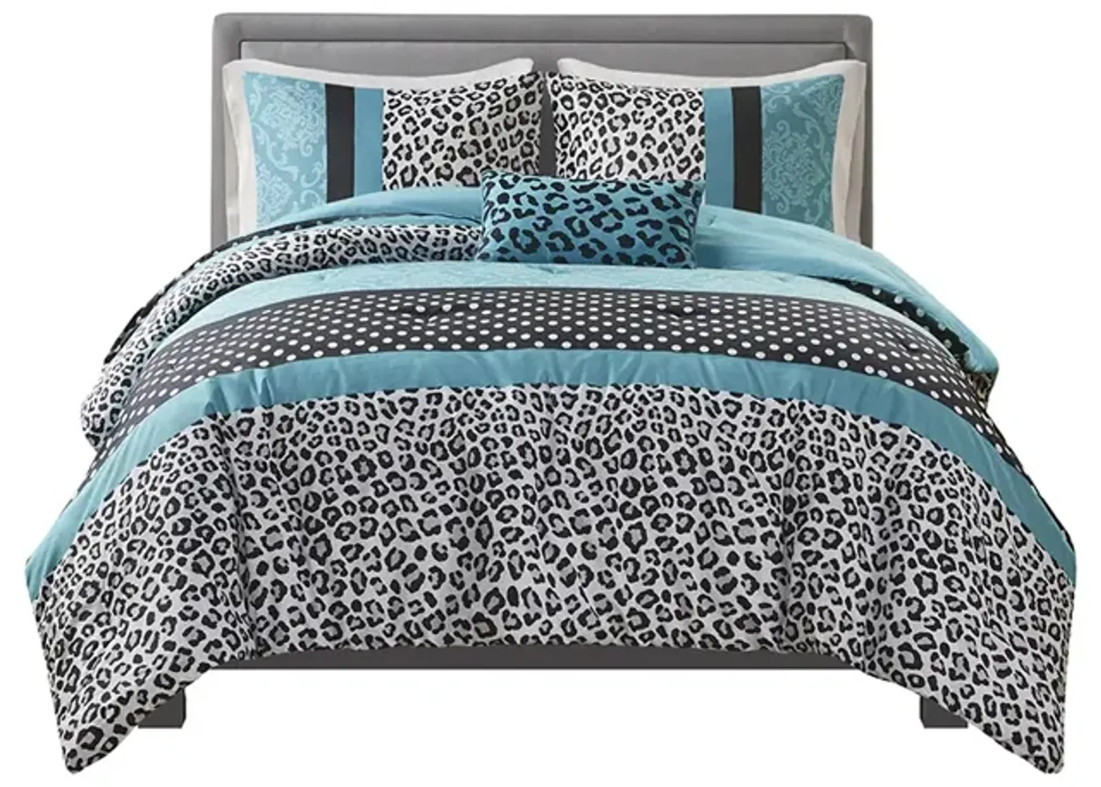 Gracie Mills Butler 4-Piece Chic Leopard and Polka Dot Comforter Set