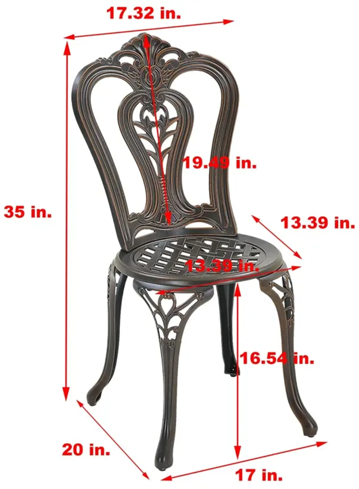 MONDAWE Antique Cast Aluminum Bistro Chairs Hollow Back (Set of 2)