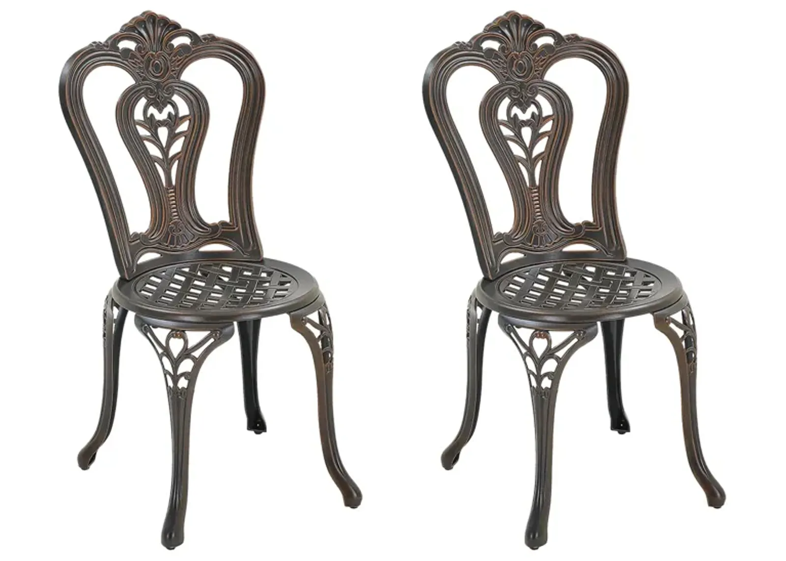 MONDAWE Antique Cast Aluminum Bistro Chairs Hollow Back (Set of 2)