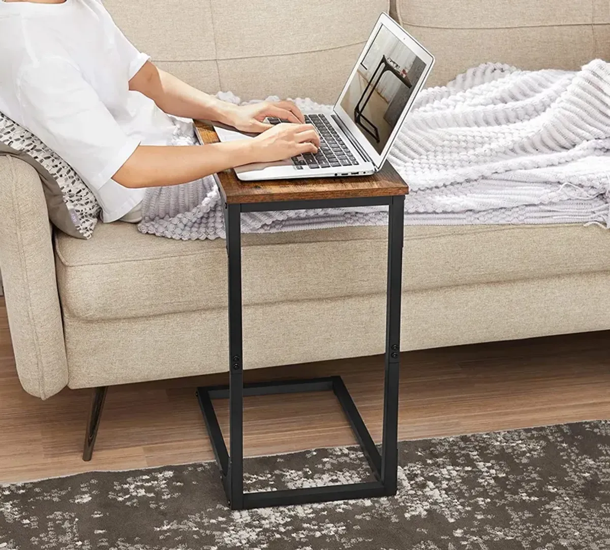 C-Shaped End Table Contemporary Design with Sleek and Versatile Functionality