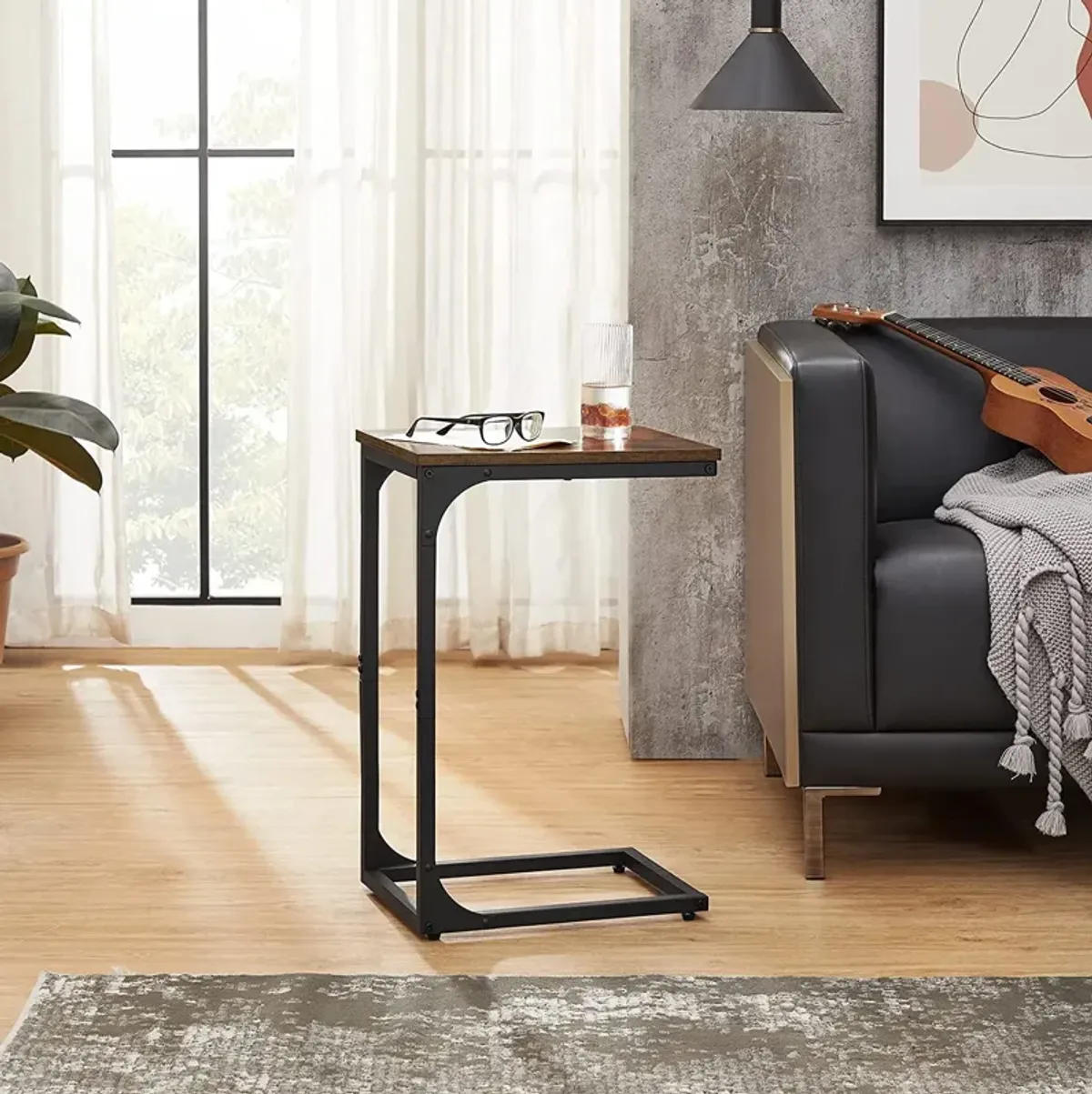 C-Shaped End Table Contemporary Design with Sleek and Versatile Functionality