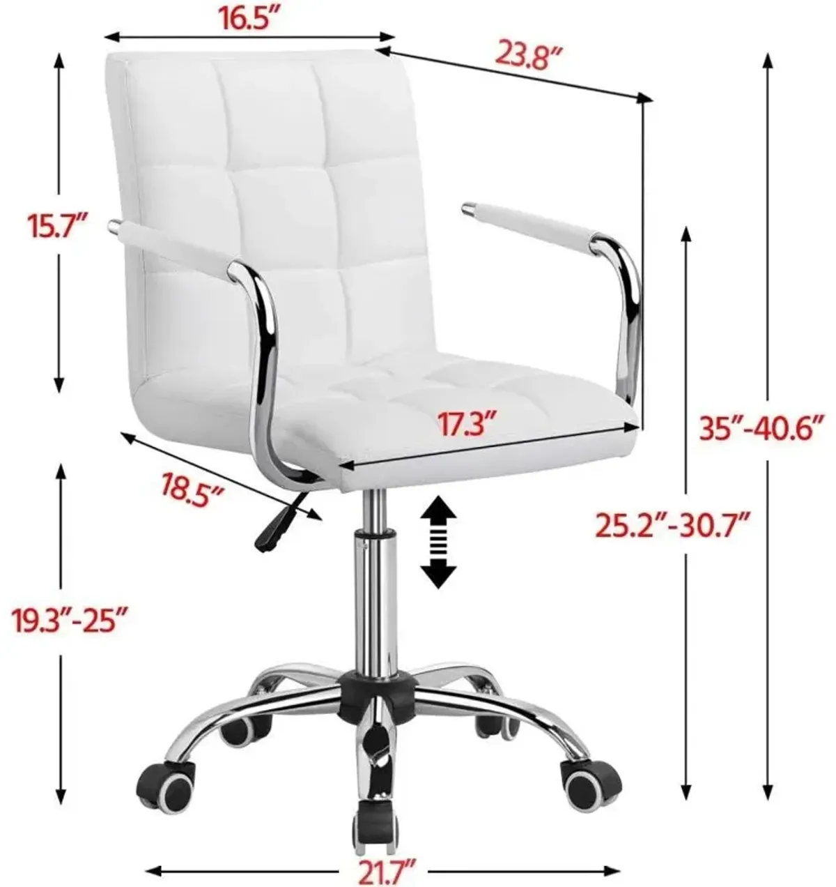 Hivvago White Modern Faux Leather Mid-Back Swivel Office Chair with Armrests and Wheels