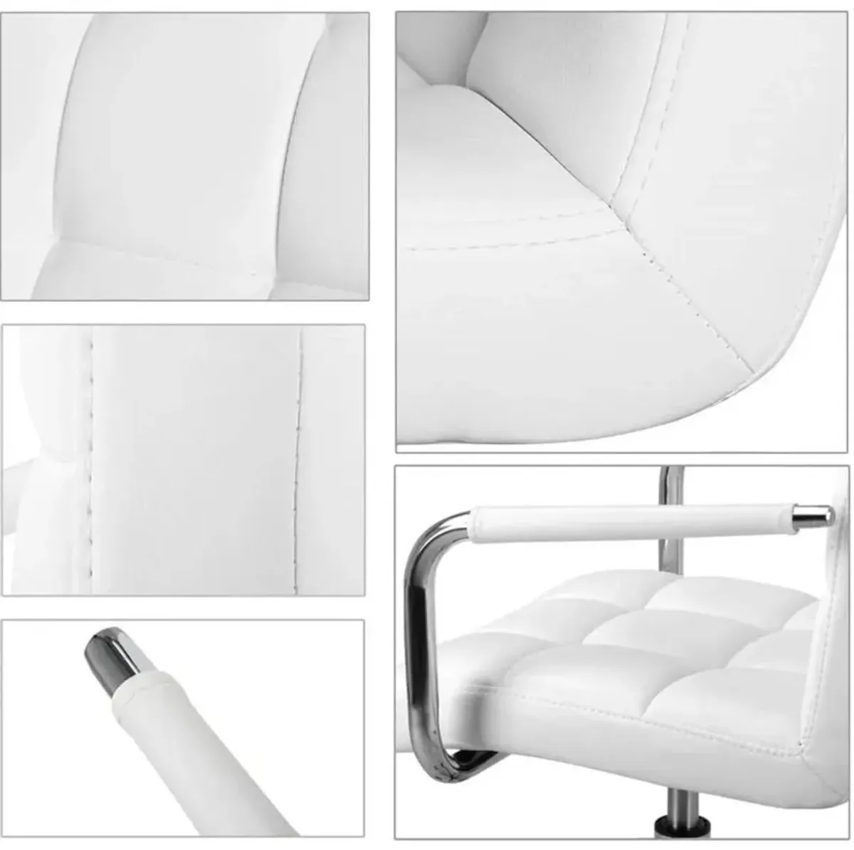 Hivvago White Modern Faux Leather Mid-Back Swivel Office Chair with Armrests and Wheels