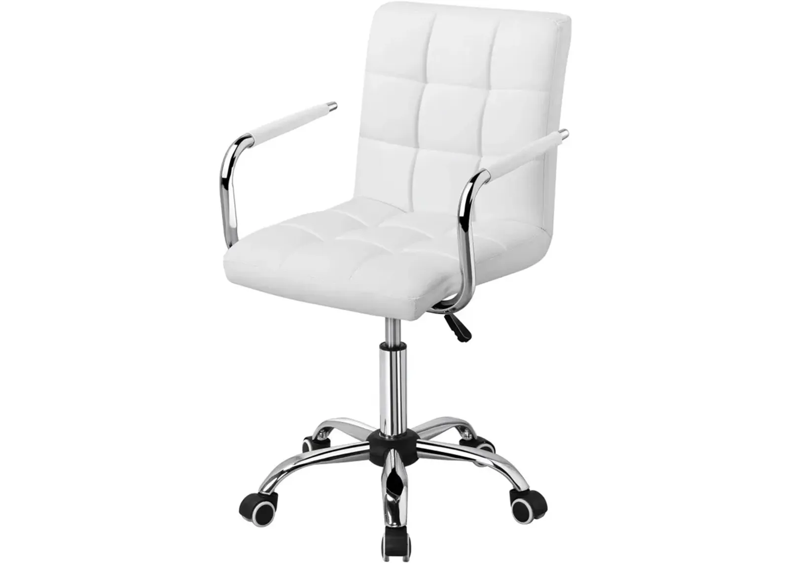 Hivvago White Modern Faux Leather Mid-Back Swivel Office Chair with Armrests and Wheels