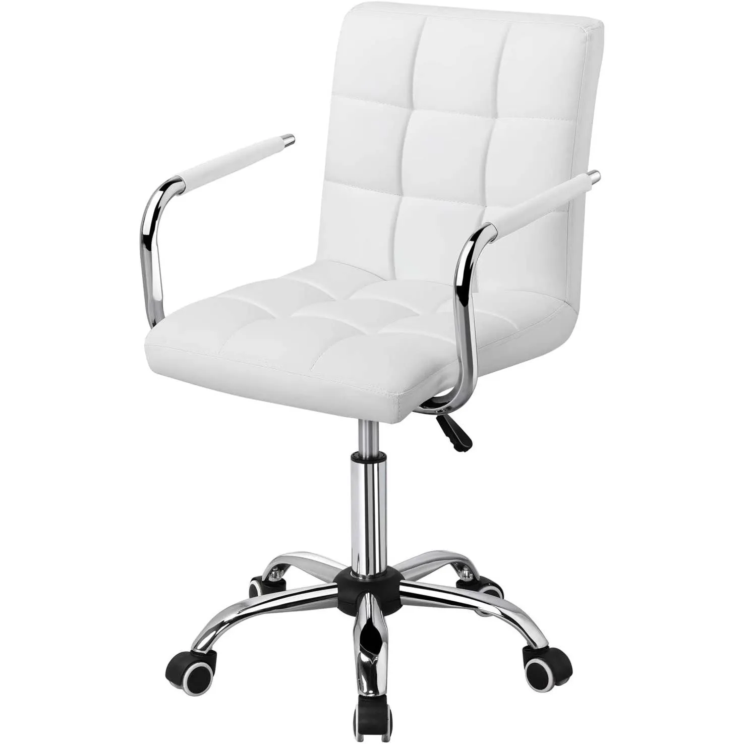 Hivvago White Modern Faux Leather Mid-Back Swivel Office Chair with Armrests and Wheels