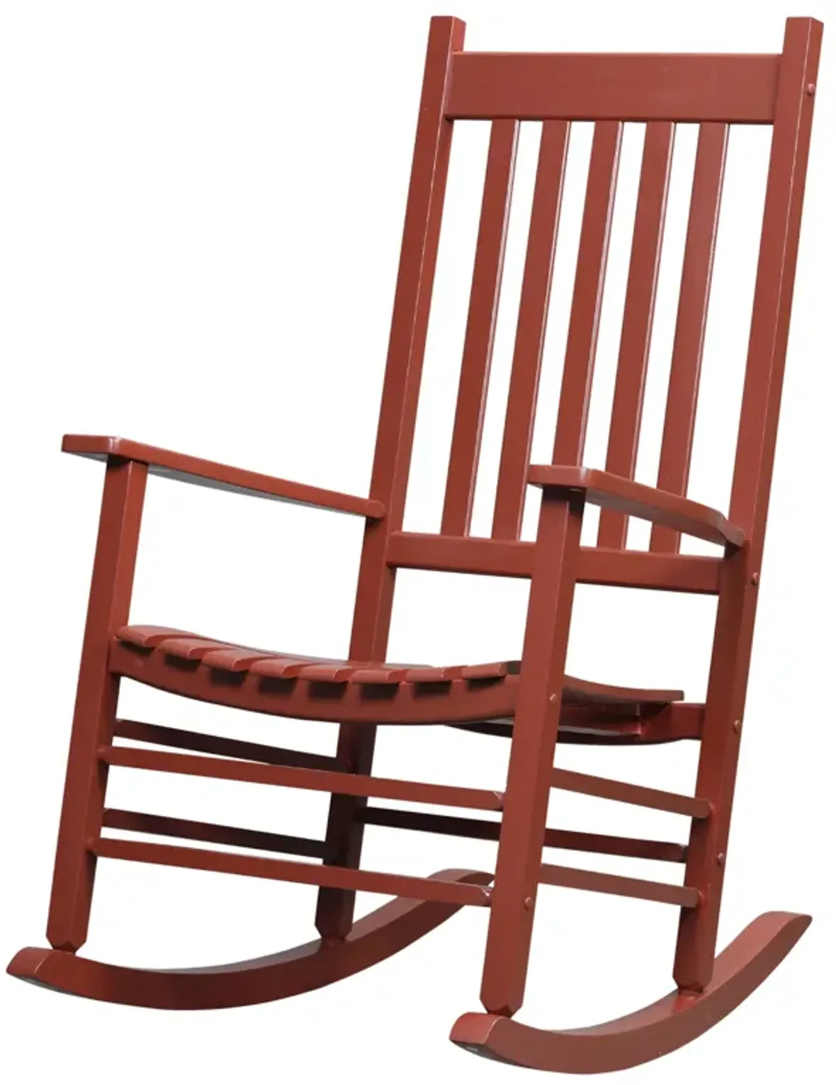 Outsunny Outdoor Rocking Chair, Wooden Rocking Patio Chairs with Rustic High Back, Slatted Seat and Backrest for Indoor, Backyard, Garden, Wine Red