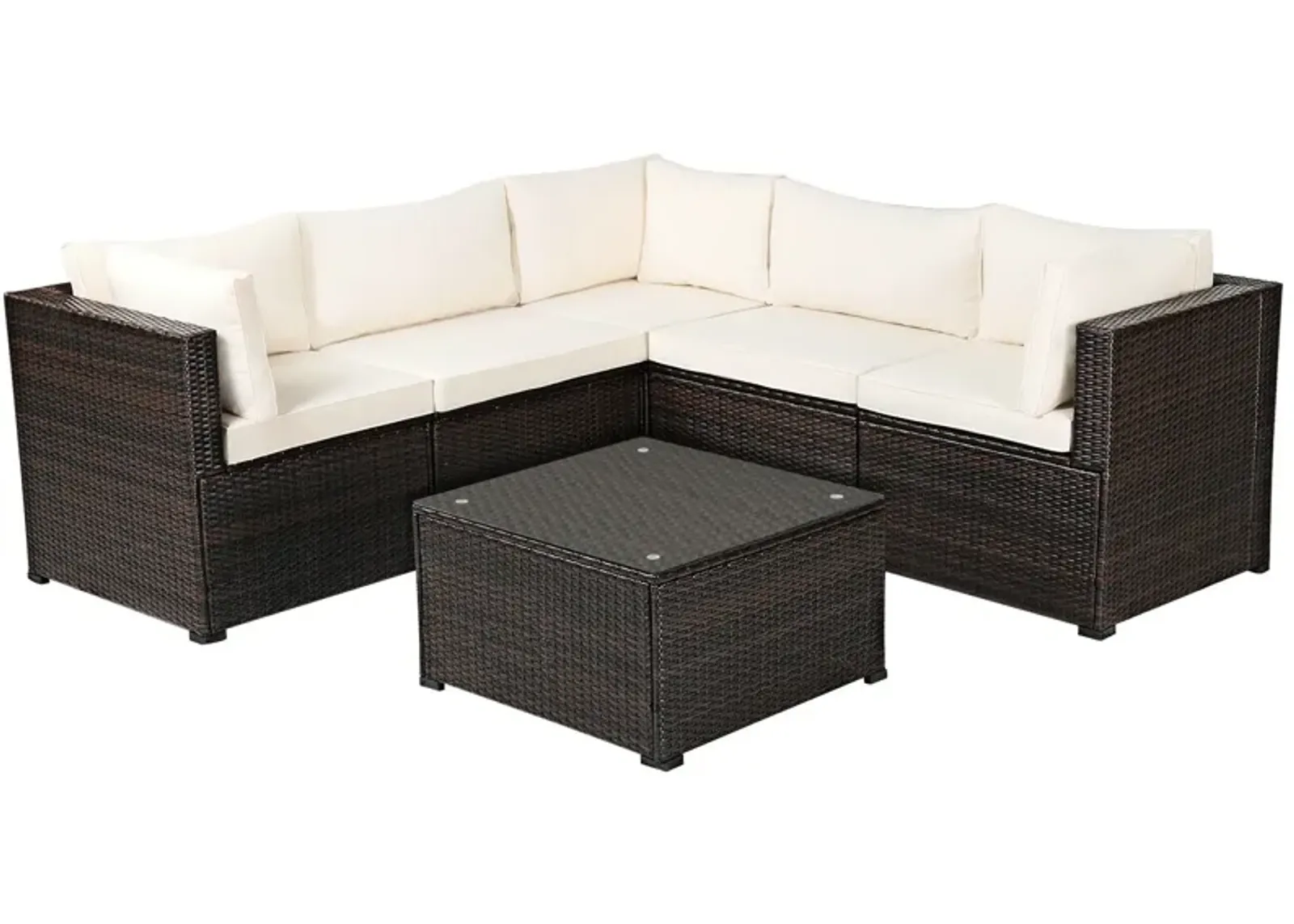 6 Pieces Patio Rattan Furniture Set Sectional Cushioned Sofa Deck