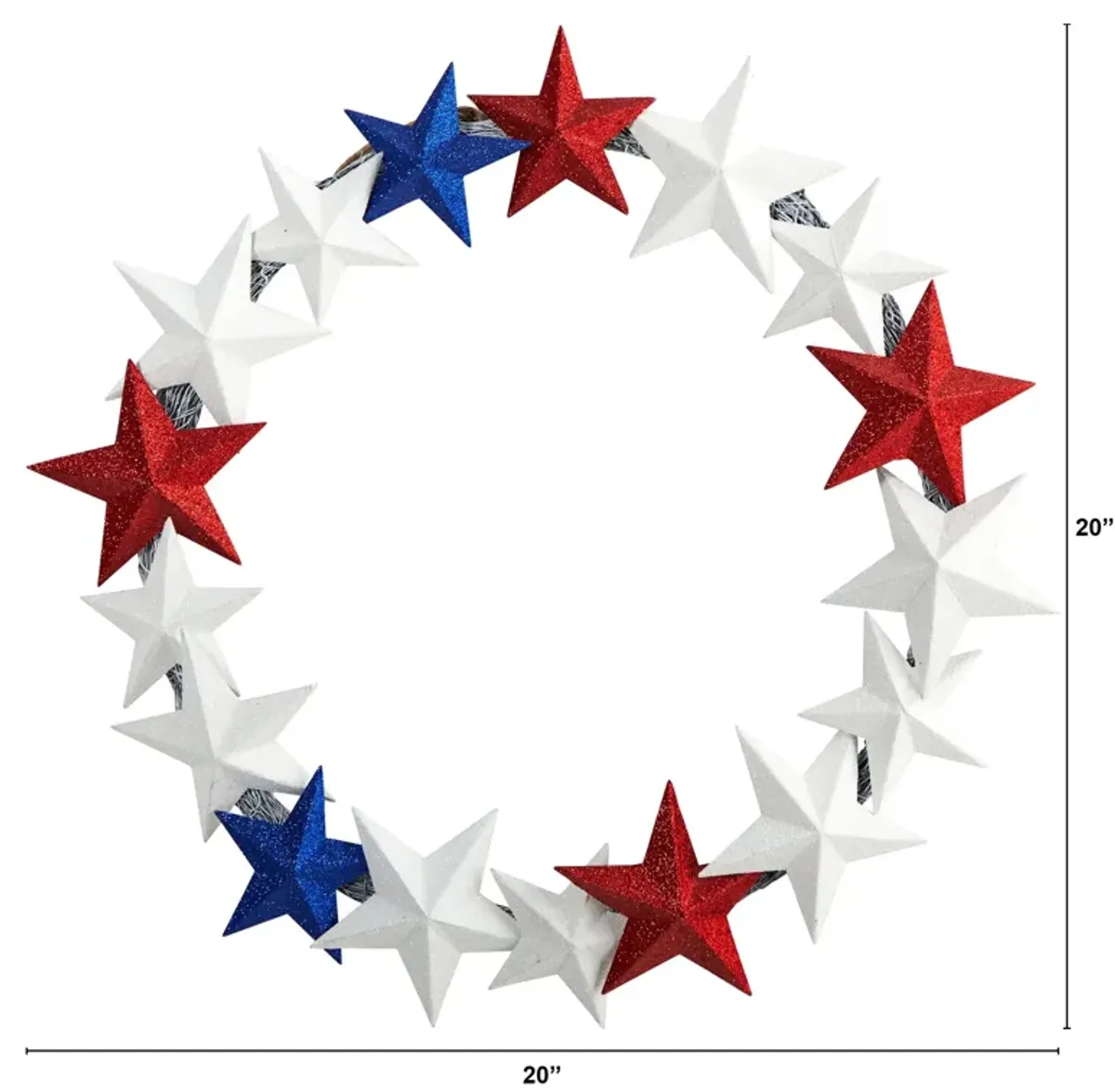 HomPlanti 21" Americana Wreath with Stars Red White and Blue