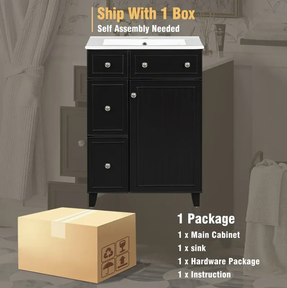 Merax Bathroom Vanity Cabinet with Ceramic Sink