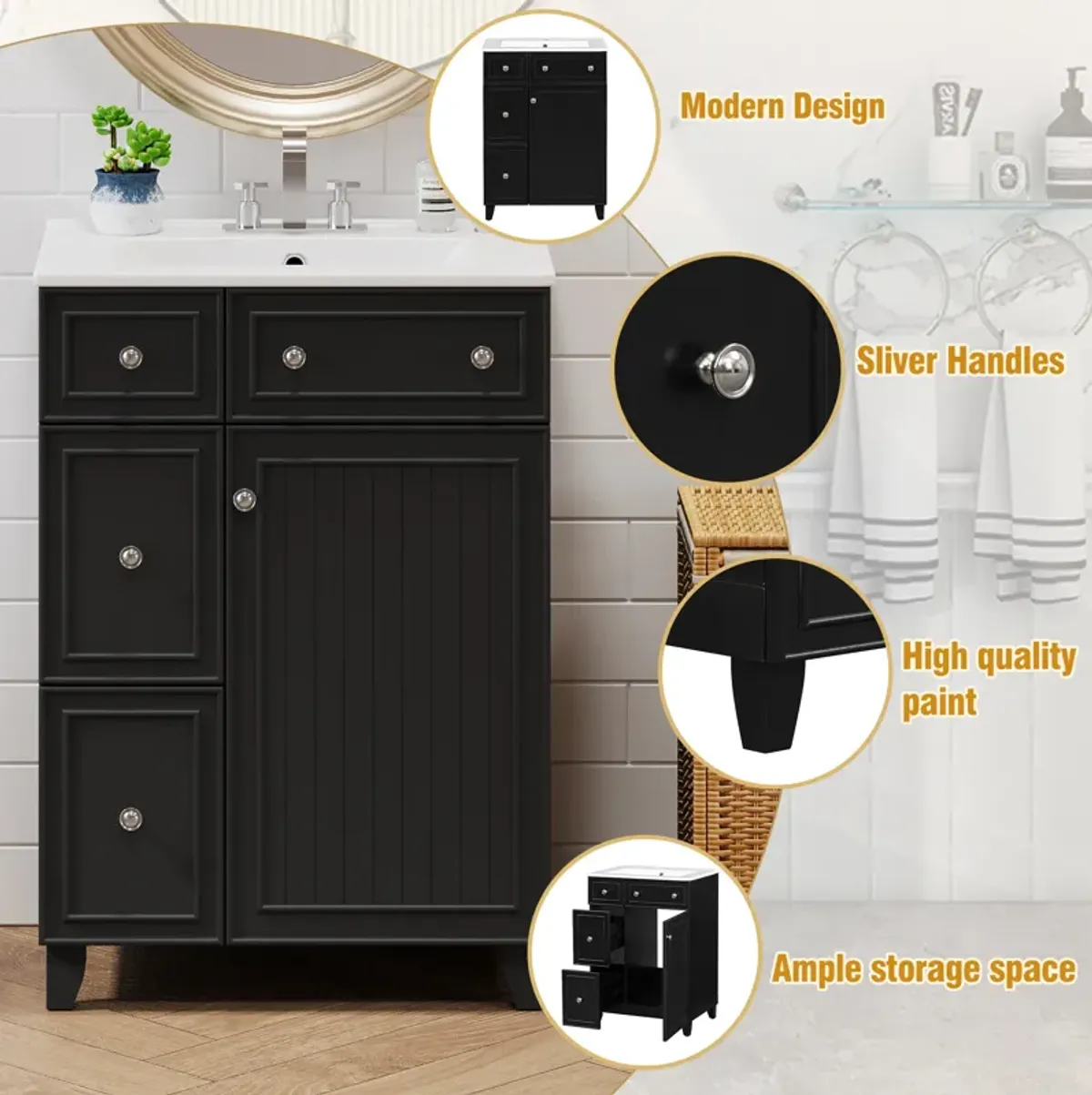 Merax Bathroom Vanity Cabinet with Ceramic Sink